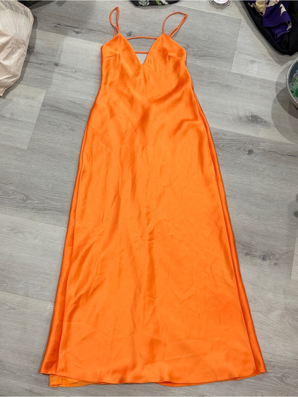 Zara Bright Orange Satin Slip Maxi Dress